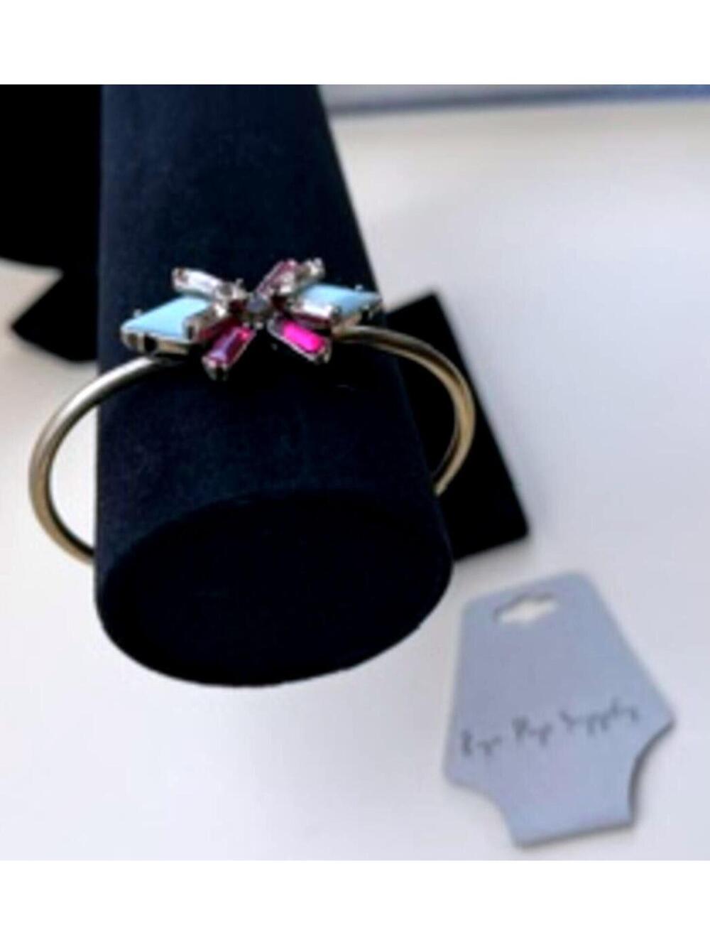 Eye Pop Supply Gold Tone Cuff Bracelet with Blue and Pink Gemstone Cross Design